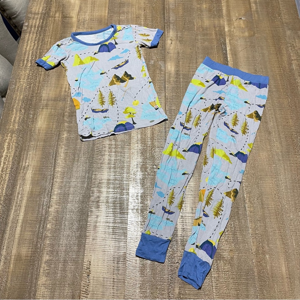 Scoots bamboo camping Pajamas with Blue and Yellow Design